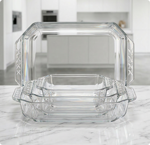 Stacked rectangular glass containers